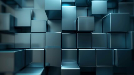 Envision a creative scene featuring geometric cubes with an abstract design in shades of blue