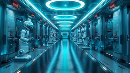 In a high-tech operating room, an AI-enabled robotic arm assists surgeons, demonstrating the cutting-edge of medical innovation.