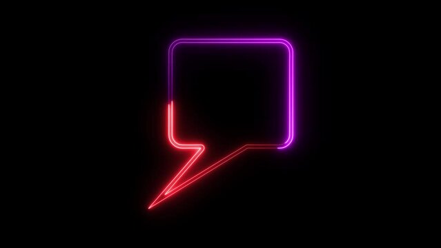 Abstract neon sing digital messege icon animation,on black background.
