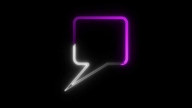 Abstract neon sing digital messege icon animation,on black background.