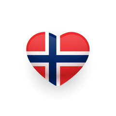 Fototapeta premium Norwegian flag shaped as heart icon design. Norwegian Flag Shaped as Heart on a White Background. Vector Illustration. 