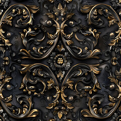 wallpaper with ornament , floral, gold, wallpaper, vintage, ornament, design, decoration, vector, seamless, illustration, texture, swirl, art, flower, frame, decor, metal, old, style, black ai generat