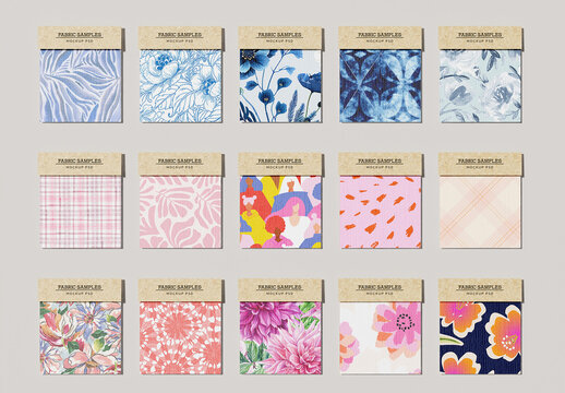 Set of Square Fabric Swatches Mockup
