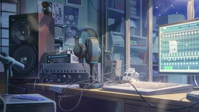 recording studio interior, anime style