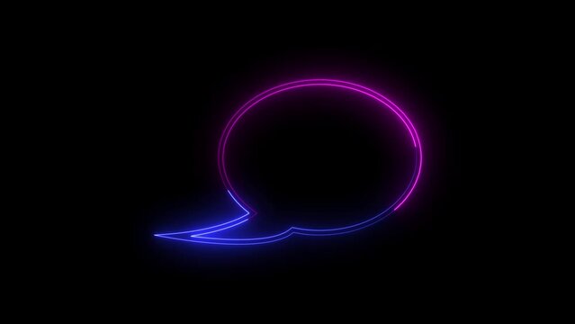 Abstract neon sing digital messege icon animation,on black background.