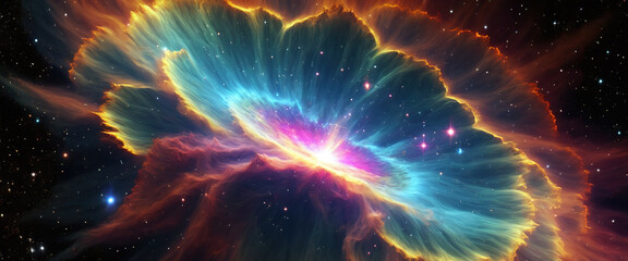 Fototapeta premium Illustrative depiction of a bright supernova explosion, the end of a star in the universe