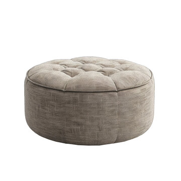Round beige fabric pouf with buttons isolated on transparent background