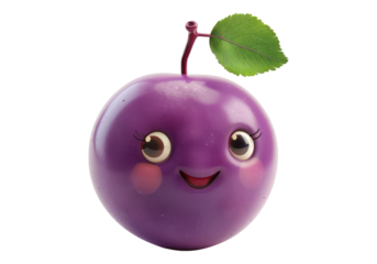 Cute cartoon plum isolated on transparent background.