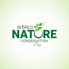 World Nature Conservation Day typography logo lettering vector illustration,  emphasizing the importance of saving our planet on World Environment Day, Earth Day, and combating climate change.