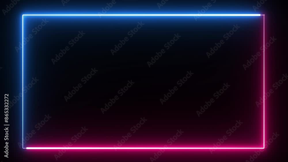 Poster bright neon blue and purple effect rectangle frame loop background. glowing abstract rectangle borde