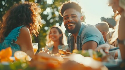 Friends Enjoying Outdoor Barbecue Gathering and Sharing Happiness