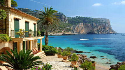 Obraz premium Nice view of sea and palm trees