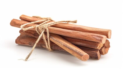 White background with isolated sandalwood sticks tied