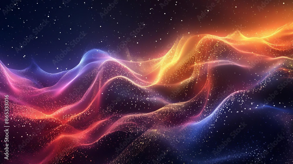 Aufkleber vibrant, abstract waves of light and color intertwine, creating a mesmerizing, cosmic scene filled w
