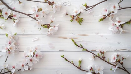 White wooden background with Sakura or cherry blossoming branches Perfect for spring promotions and advertising