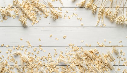 White wooden backdrop with rolled oats
