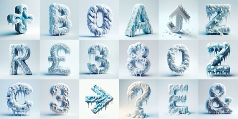 Ice and Snow Lettering Typeface. AI generated illustration