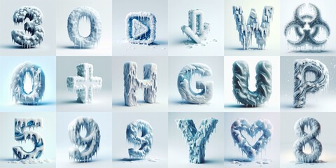 Ice and Snow Lettering Typeface. AI generated illustration