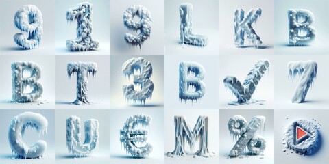 Ice and Snow Lettering Typeface. AI generated illustration