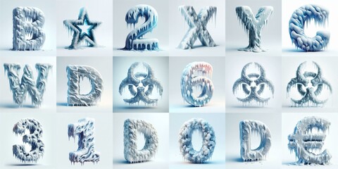 Fototapeta premium Ice and Snow Lettering Typeface. AI generated illustration