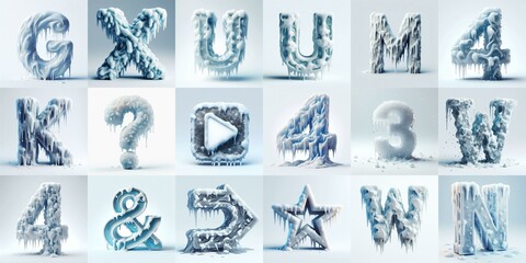 Fototapeta premium Ice and Snow Lettering Typeface. AI generated illustration
