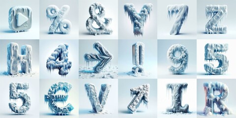 Fototapeta premium Ice and Snow Lettering Typeface. AI generated illustration