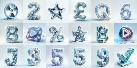 Ice and Snow Lettering Typeface. AI generated illustration