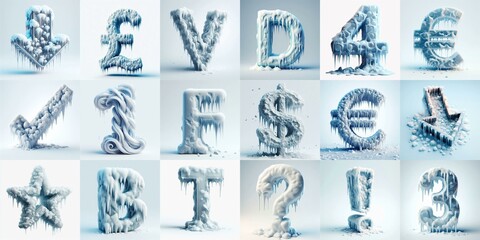 Naklejka premium Ice and Snow Lettering Typeface. AI generated illustration