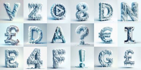 Ice and Snow Lettering Typeface. AI generated illustration