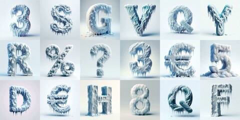 Ice and Snow Lettering Typeface. AI generated illustration