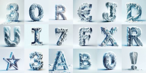 Ice and Snow Lettering Typeface. AI generated illustration