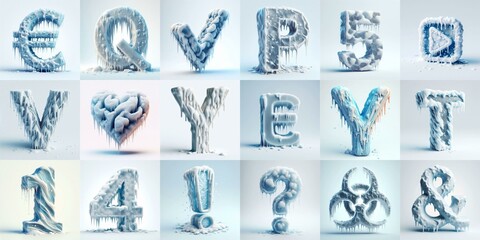 Ice and Snow Lettering Typeface. AI generated illustration