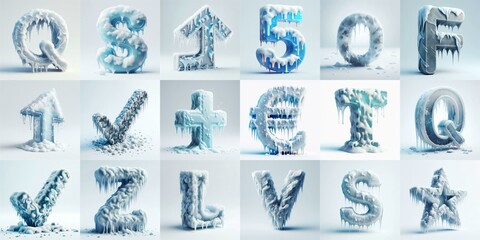 Ice and Snow Lettering Typeface. AI generated illustration