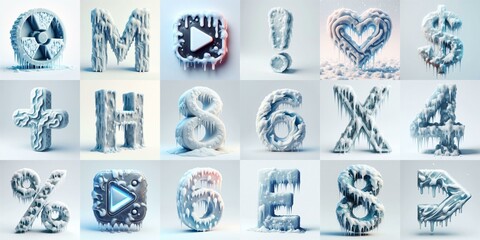 Ice and Snow Lettering Typeface. AI generated illustration