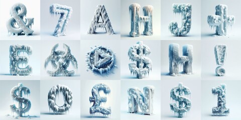 Ice and Snow Lettering Typeface. AI generated illustration
