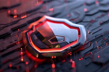 Cyber security concept. Shield with red light