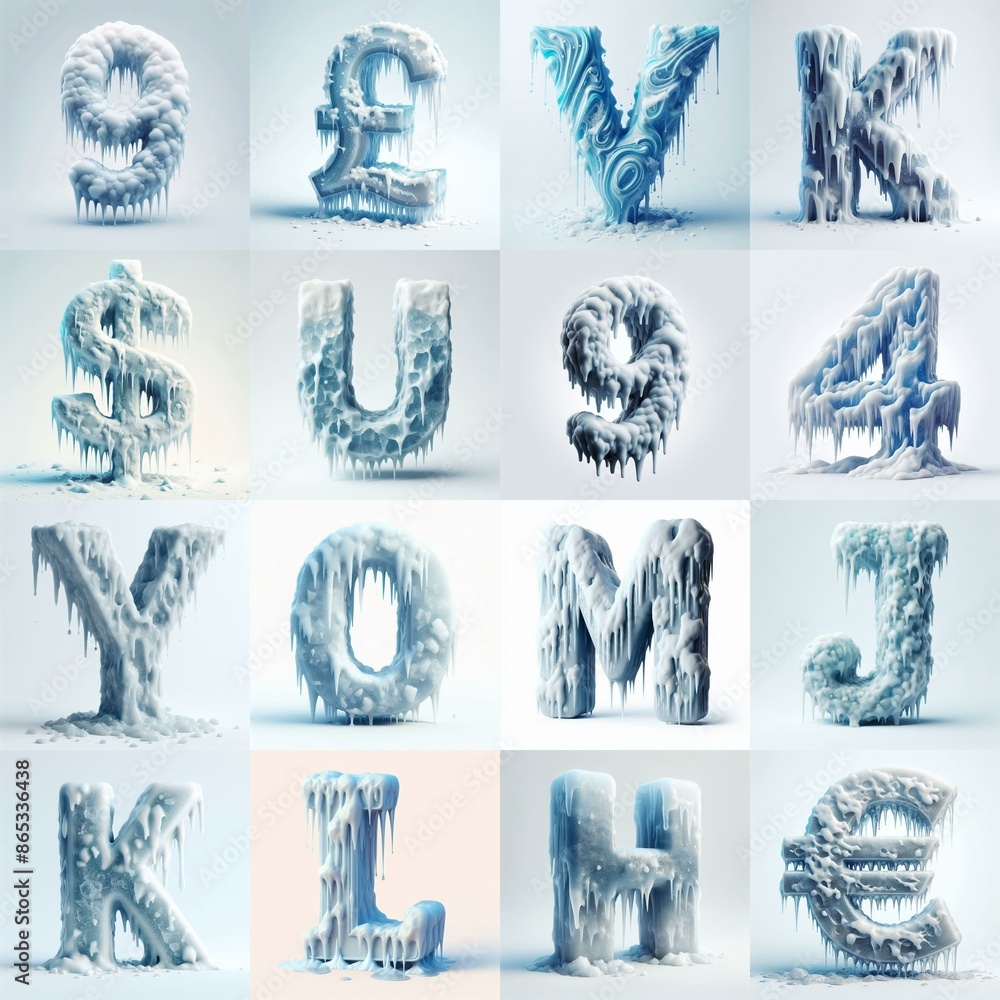 Wall mural Ice and Snow Lettering Typeface. AI generated illustration - Wall murals