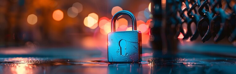 Cyber security concept. Shield with red light