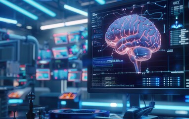 An AI analyzing neurological data in a futuristic medical setting