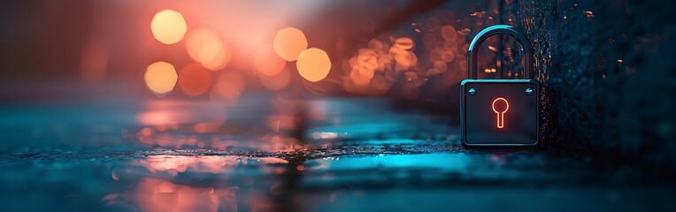 Cyber security concept. Shield with red light