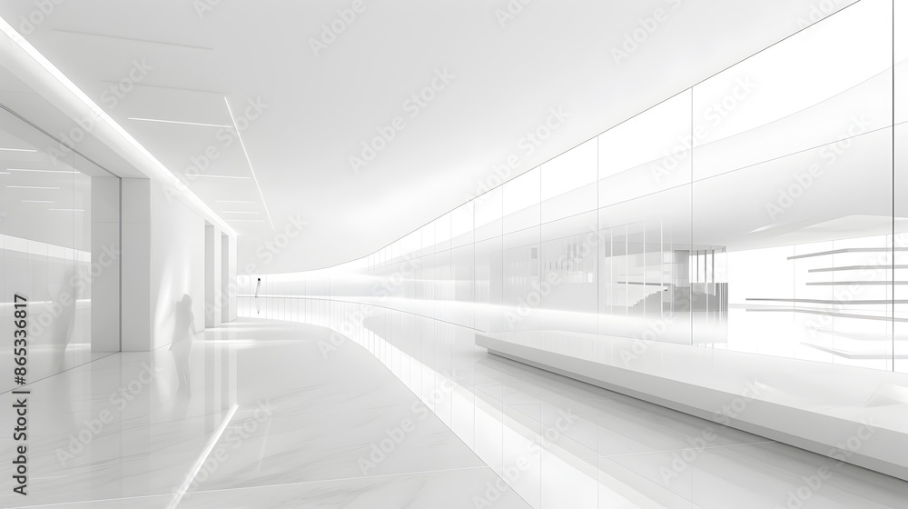 Poster vast minimalist monochromatic corridor with clean lines and symmetrical design