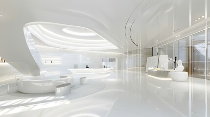 Sleek and Futuristic Interior Design of Luxurious Modern White Studio Apartment