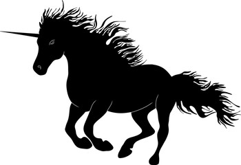 Black silhouette unicorn mythical horse fairy tale character vector element