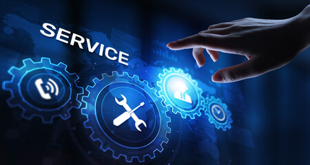 Service support customer help call center Business technology button on virtual screen.