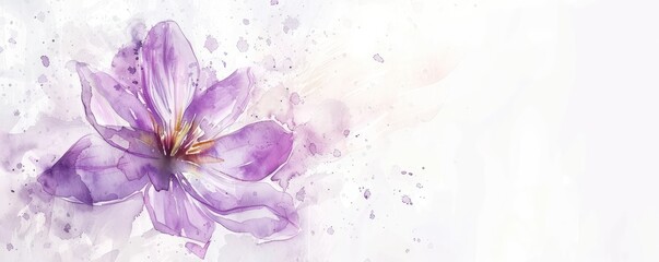 A purple flower with a stem and petals. The flower is in the center of the image and is surrounded by water