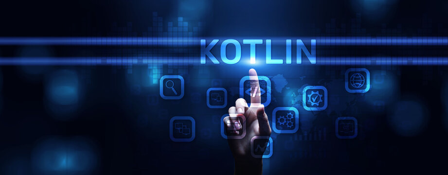 Kotlin programming language mobile application software development concept on screen.