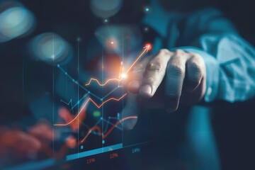 Businessman Touching a Rising Graph on a Digital Screen: Concept of Financial Growth and Data Analytics