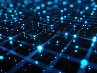 High-tech digital grid with glowing blue lines and nodes, futuristic, minimalistic, clean lines, highly detailed