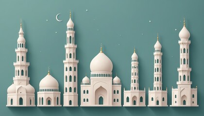Obraz premium icon set vector art design. mosque. minaret. church. dome. pastel color. cathedral. temple. Vihara. the white house. the grand palace