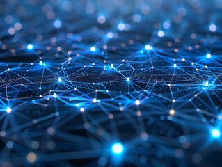 Obraz premium Abstract digital network with glowing blue nodes and connecting lines, modern technology, clean and minimalistic design, highly detailed